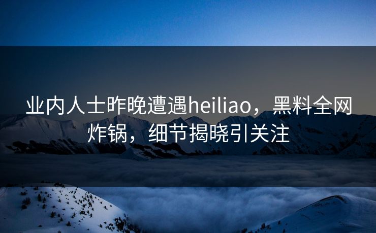业内人士昨晚遭遇heiliao，黑料全网炸锅，细节揭晓引关注
